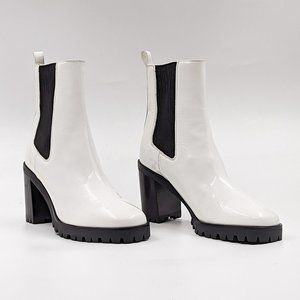 Longchamp Women White Patent Leather Lug Chelsea Ankle Boots sz 9US EUR 40